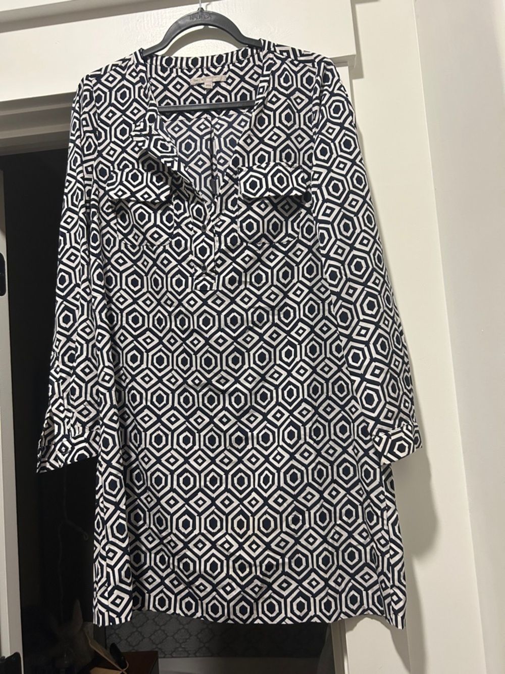 Blue & White Geometric Print Women's Tunic Skirt